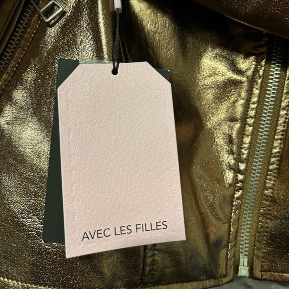 Avec Les Filles City Moto Metallic Bronze Biker Moto Jacket Size Large New - Picture 7 of 9